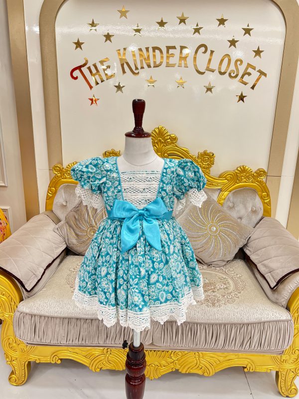 Blue Printed Cotton with Lace