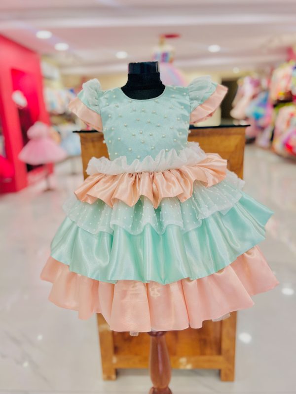 Bluey Peach Satin Ruffle Dress