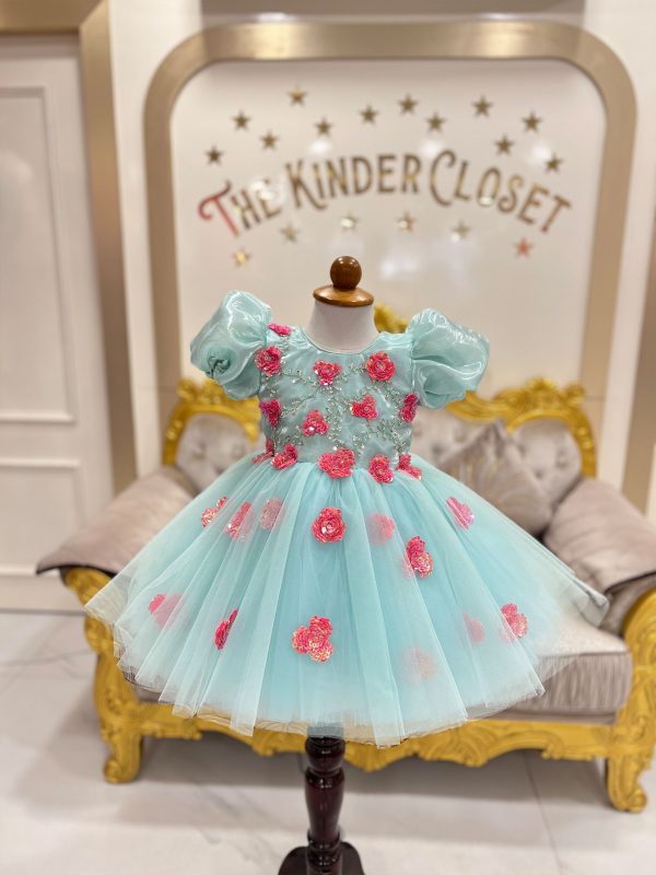 Pink Floral Blue Dress