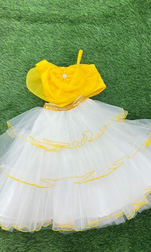 Yellow White Frill Dress